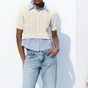 ZARA  Combined Knit top with stripped shirt